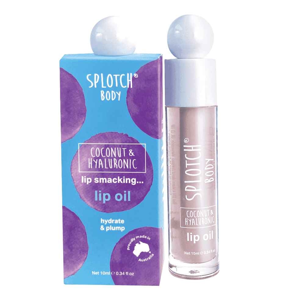 Splotch lip oil with packaging on a white background