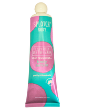 Splotch Body serum tube with pink and green design on a white background