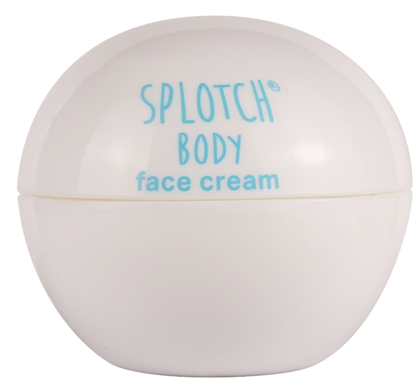 White face cream container with 'Splotch' branding on a white background