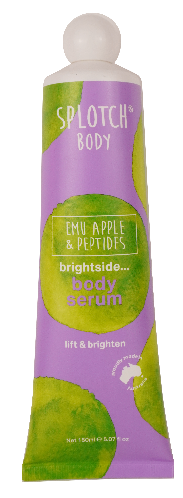 Splotch Body Emu Apple & Peptides brightside body serum packaging on a white background