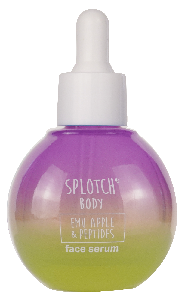 Splotch Body face serum bottle with gradient design on a white background