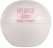 White container of Splotch Body face cream with pink text on a white background