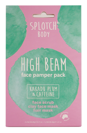 Splotch Body High Beam face pamper pack packaging on a pink background