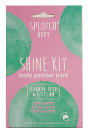Splotch Body Shine Kit packaging with pink background and green accents
