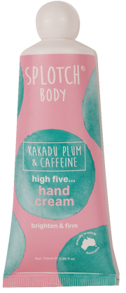Splotch Body Kakadu Plum & Caffeine hand cream tube on a white background