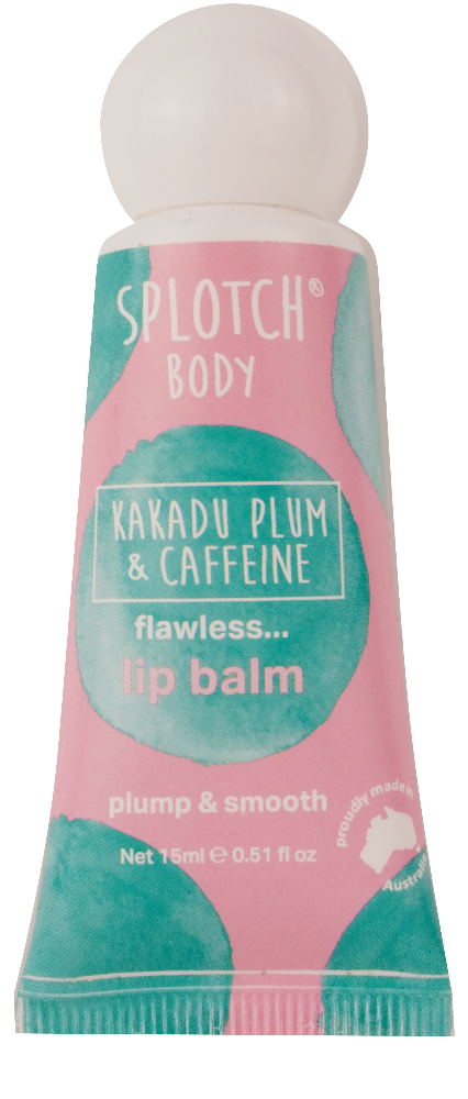 Splotch Body Kakadu Plum & Caffeine lip balm tube on a white background