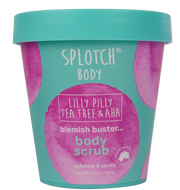 Splotch Body Lilly Pilly Tea Tree & AHA blemish buster body scrub container on a white background