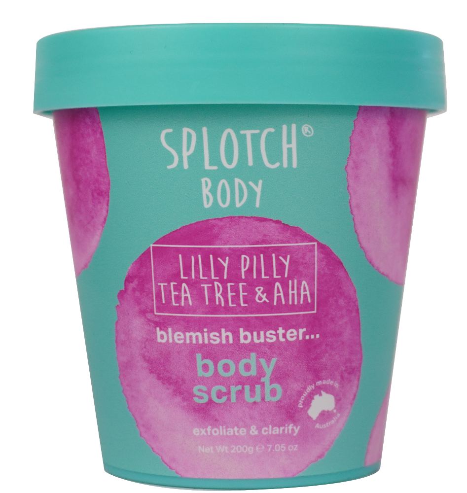 Splotch Body Lilly Pilly Tea Tree & AHA blemish buster body scrub container on a white background