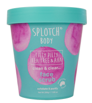 Splotch Body Lilly Pilly Tea Tree & AHA face scrub container on a white background