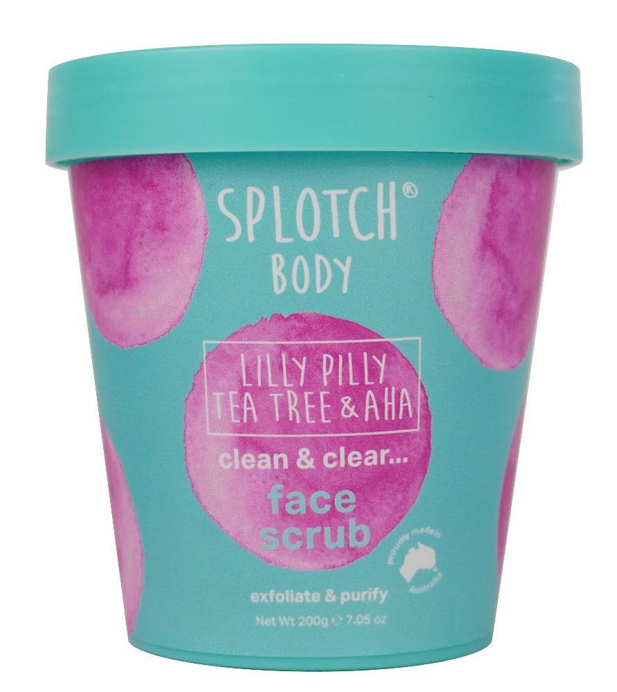 Splotch Body Lilly Pilly Tea Tree & AHA face scrub container on a white background