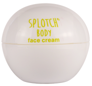 Splotch Body face cream container with yellow text on a white background