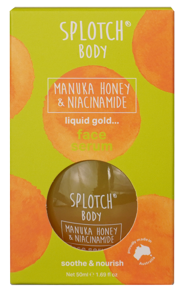 Splotch Body Manuka Honey & Niacinamide product packaging on a green background