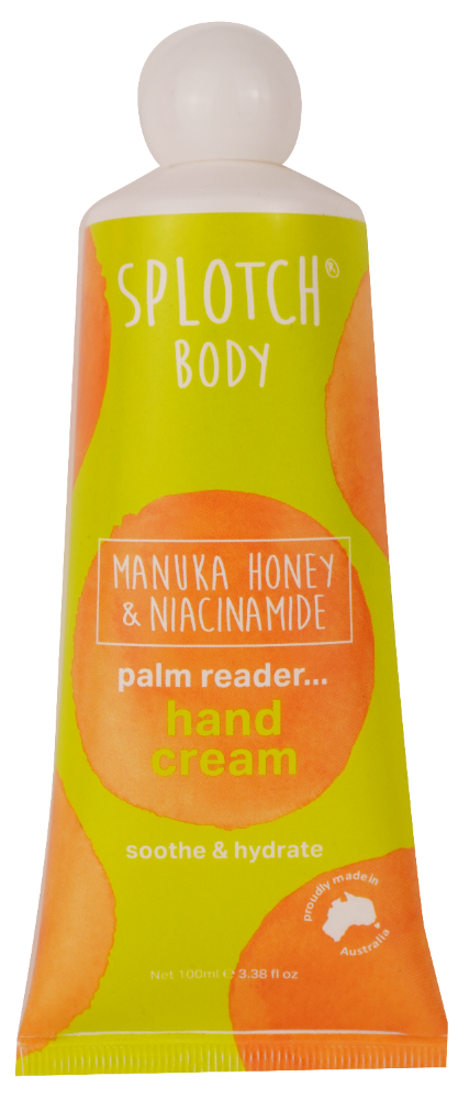 Hand cream tube with 'Splotch Body' branding on a white background