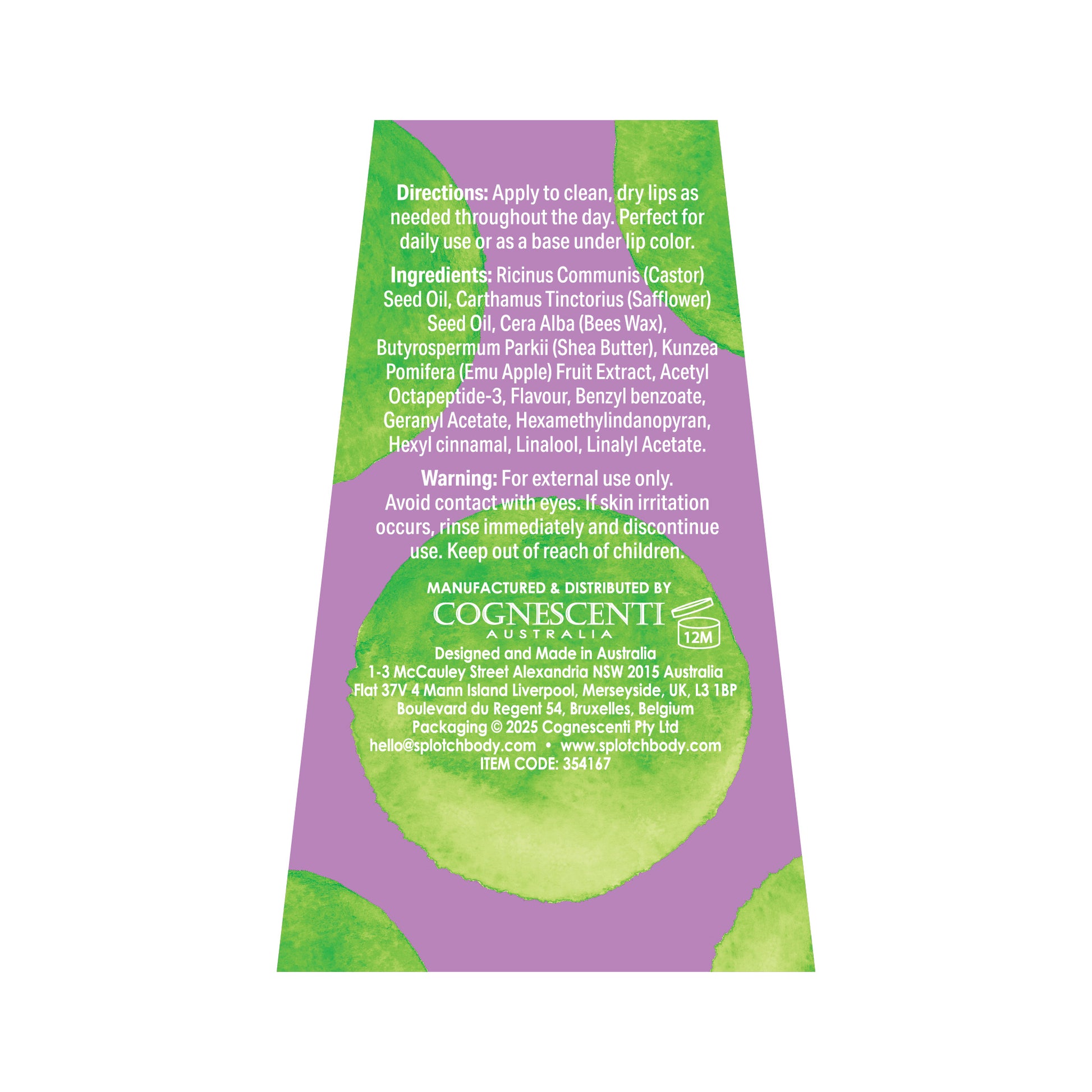 The complete Sploth Body collection, including the Coconut & Hyaluronic line (shower foam, hair mask, body and face pamper packs, scrub/serum duo) and the Emu Apple & Peptides Face Serum, all featuring bright, watercolor-splotched packaging and proudly made in Australia.