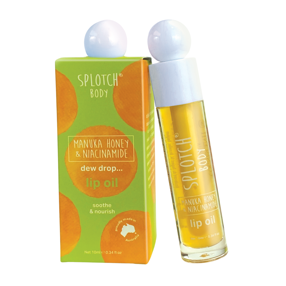 Splotch lip oil with packaging on a white background
