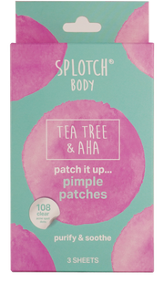 Splotch Body Tea Tree & AHA pimple patches packaging on a white background