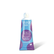 A blue tube of SPLOTCH BODY Coconut & Hyaluronic hand cream with purple splotch designs. The label text reads "hand model... hand cream" and "moisturise & soften," and the net weight is 100ml/3.38floz. It also has a stamp that says "proudly made in Australia."