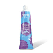 A large squeeze tube of SPLOTCH BODY Coconut & Hyaluronic Body Serum. The tube is blue with purple splotch designs and a white cap. The label reads "thirst trap... body serum" and "hydrate & nourish," with a net content of $150\text{ml}/5.07\text{fl}\text{oz}$. A stamp indicates it is "proudly made in Australia."