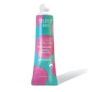 A tall, tapered squeeze tube for the "skin revivalist" body serum featuring the same teal and pink splotch design.