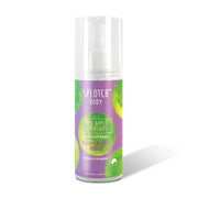 "Back label of a body serum product. Text provides directions (after cleansing, pat skin dry and massage a few drops into face and neck, use morning and night), ingredients (including Emu Apple Fruit Extract and Acetyl Octapeptide-3), and warnings. The background is white with large, blurry green watercolor shapes."