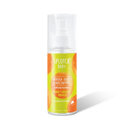 A 100ml (3.38 fl oz) spray bottle of Splotch Body "call me honey..." hair + body mist. The bottle features a lime green label with orange watercolor circles and a clear plastic cap. The front of the label highlights the key ingredients Manuka Honey & Niacinamide and its purpose to "hydrate & soothe". A "proudly made in Australia" logo is located near the bottom right.
