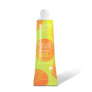 A 150ml squeeze tube of Splotch Body "sweet glow..." body serum. The tube is lime green with vibrant orange watercolor spots and a round white screw-top cap. Front-facing text highlights the key ingredients Manuka Honey & Niacinamide and the product's purpose to "hydrate & illuminate". A small "proudly made in Australia" logo with an outline of the continent is visible near the bottom.